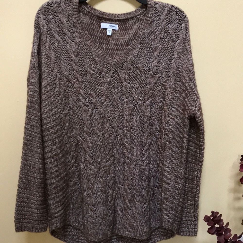 V neck cotton blend sweater